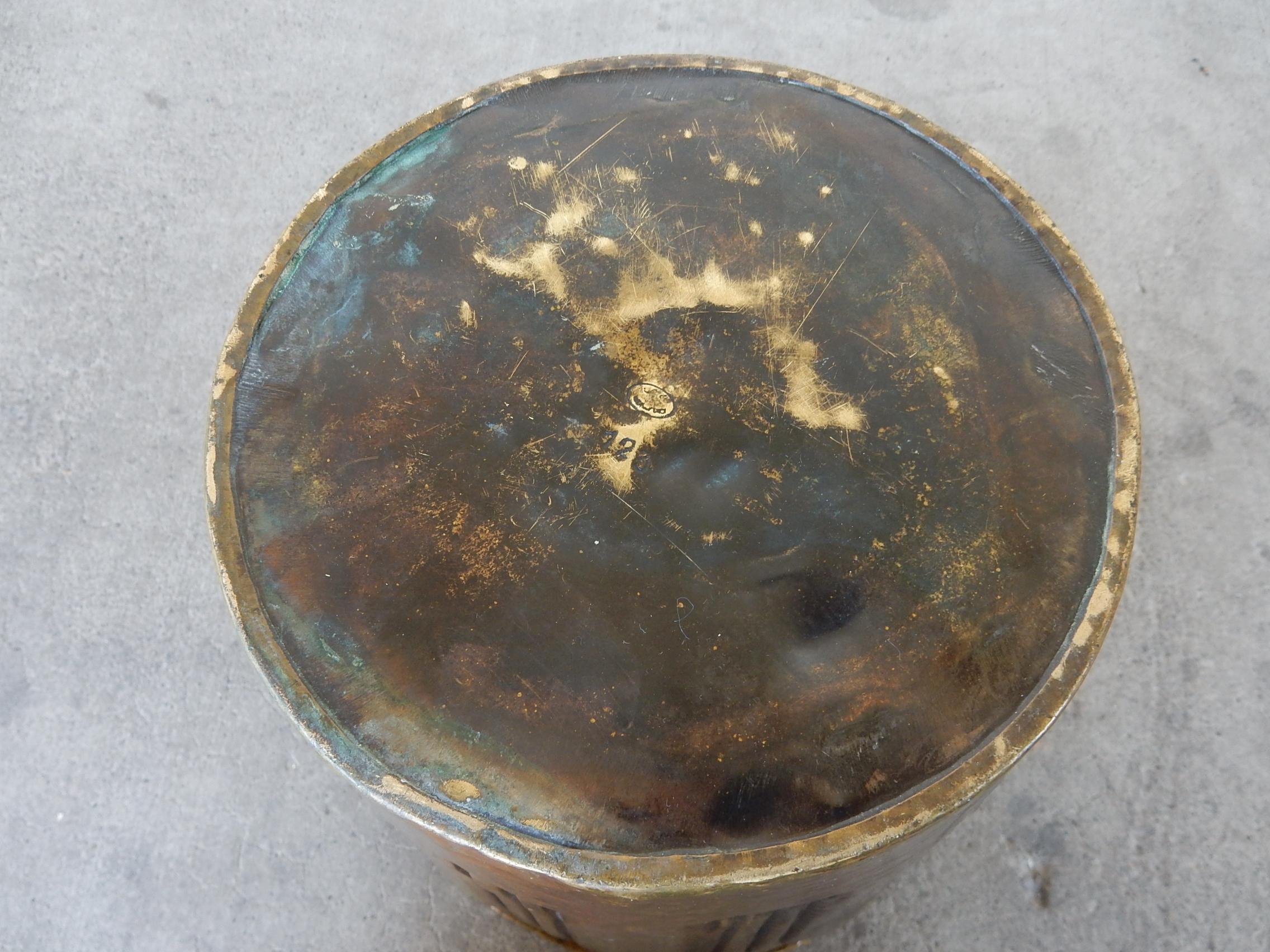 Art Deco Era Artisan Hammered Brass Cachepot For Sale 2