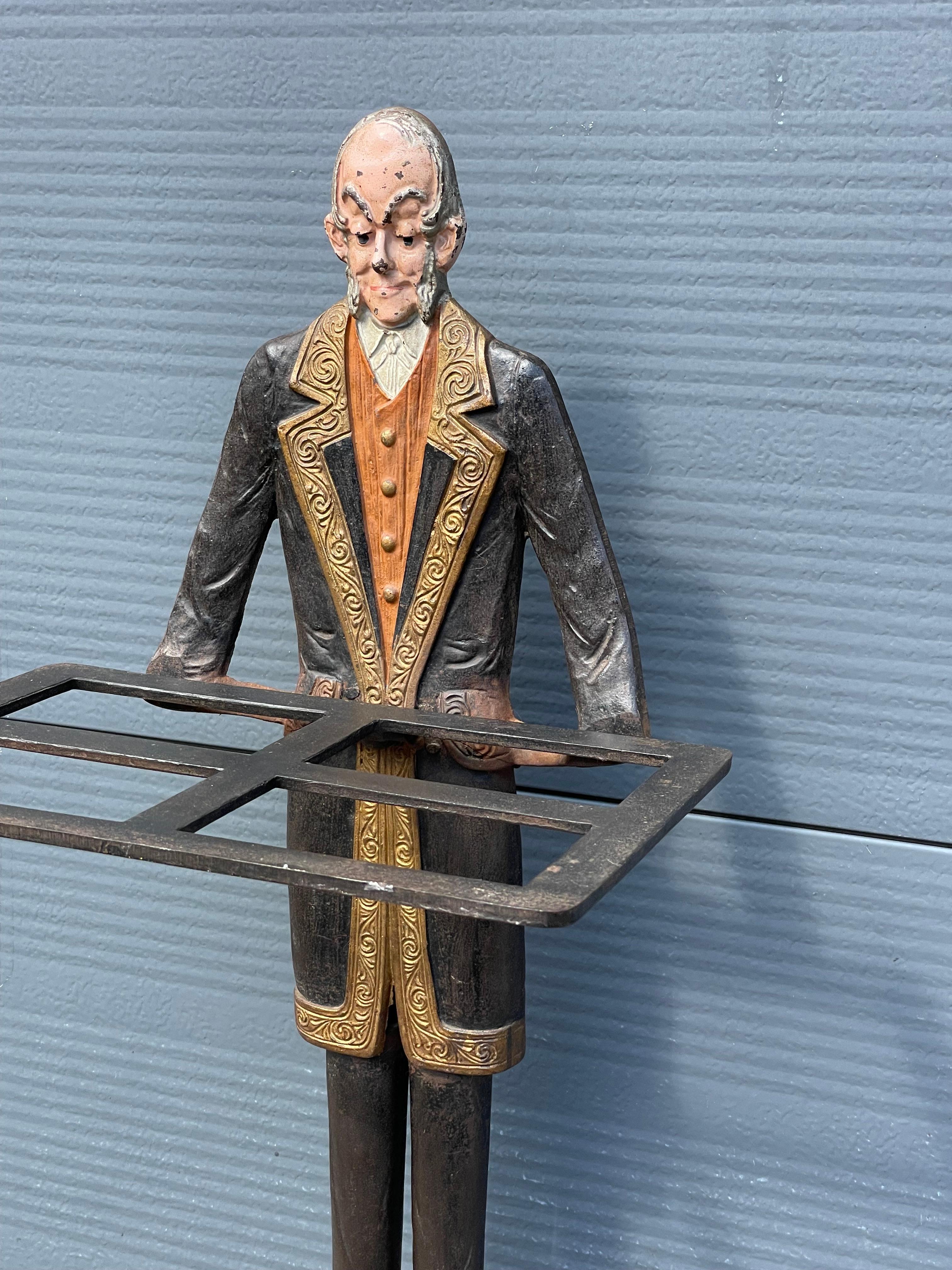 Art Deco Era, Cast Iron Tray or Umbrella Stand w. Painted Servant Sculpture 1920 For Sale 8