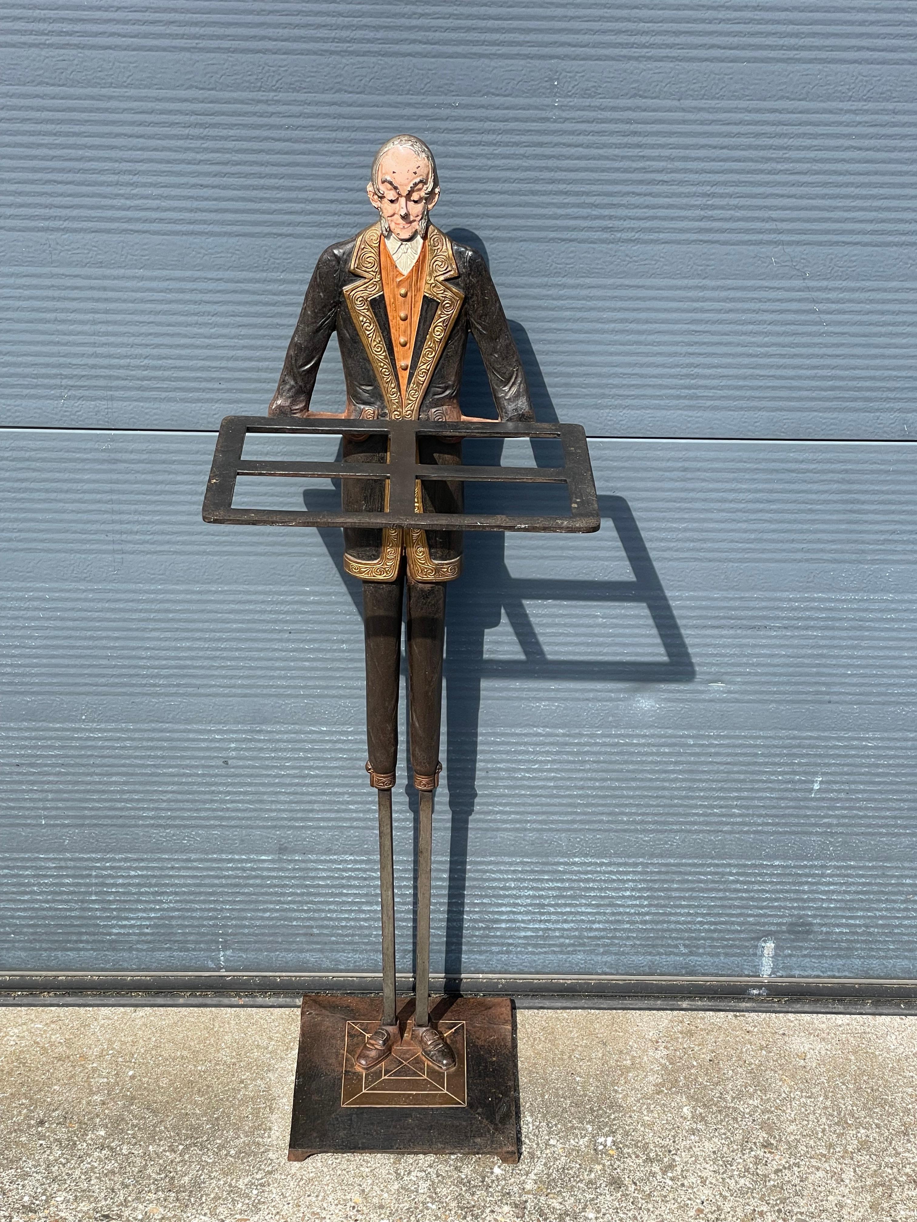 Art Deco Era, Cast Iron Tray or Umbrella Stand w. Painted Servant Sculpture 1920 For Sale 9