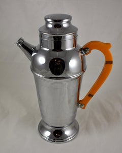 Art Deco Era Chrome and Butterscotch Bakelite Handle Cocktail Shaker