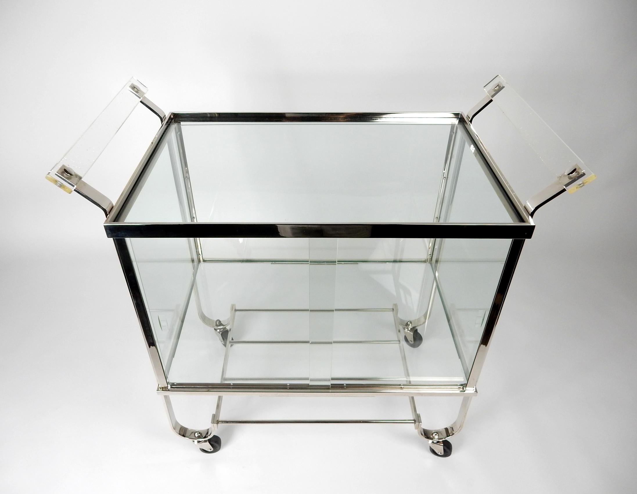 Art Deco Era Chrome, Lucite and Glass Cabinet Bar Cart by Treitel Gratz For Sale 1