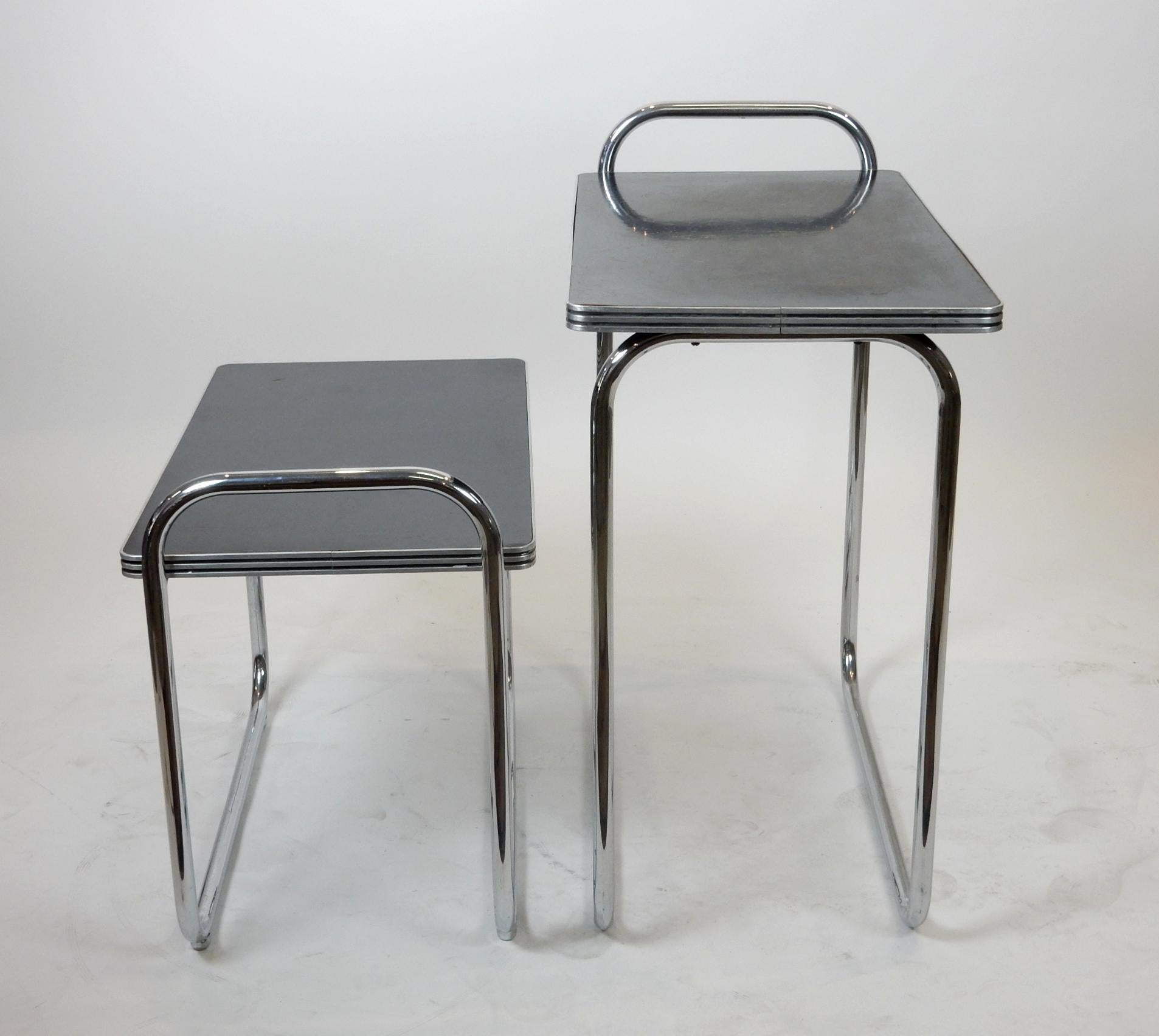 Steel Art Deco Era Chrome Nesting Tables Gilbert Rohde design for Troy Sunshade Co. For Sale