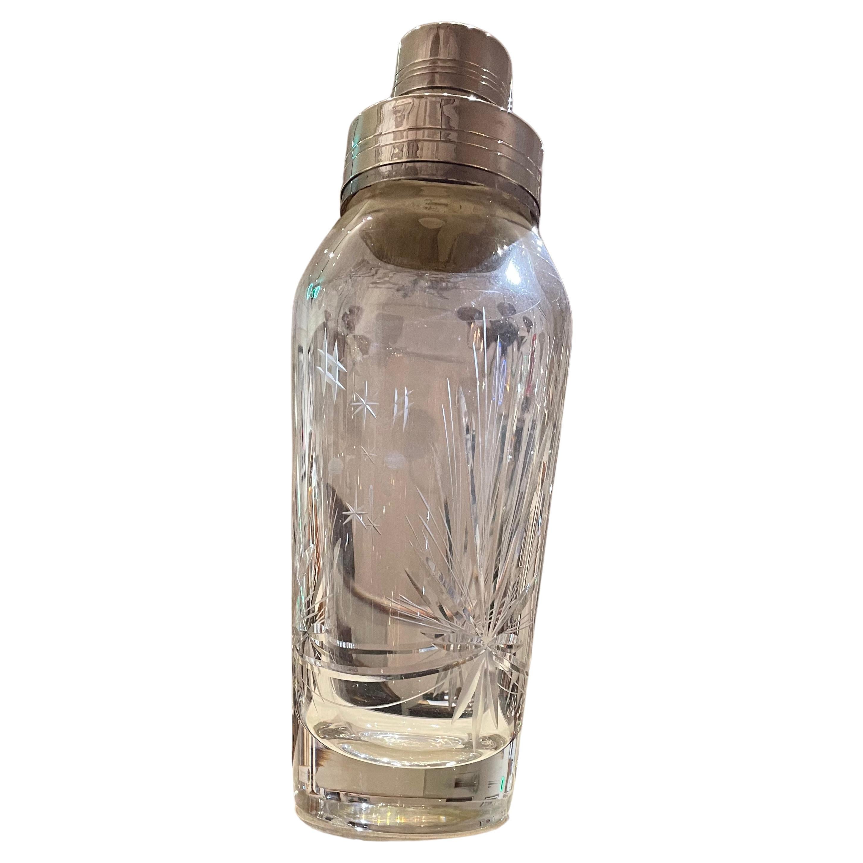 Art Deco Era Cocktail Shaker Silver Topped Crystal For Sale