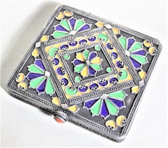 Art Deco Era Continental Silver and Enameled Cigarette Case, Box or Compact