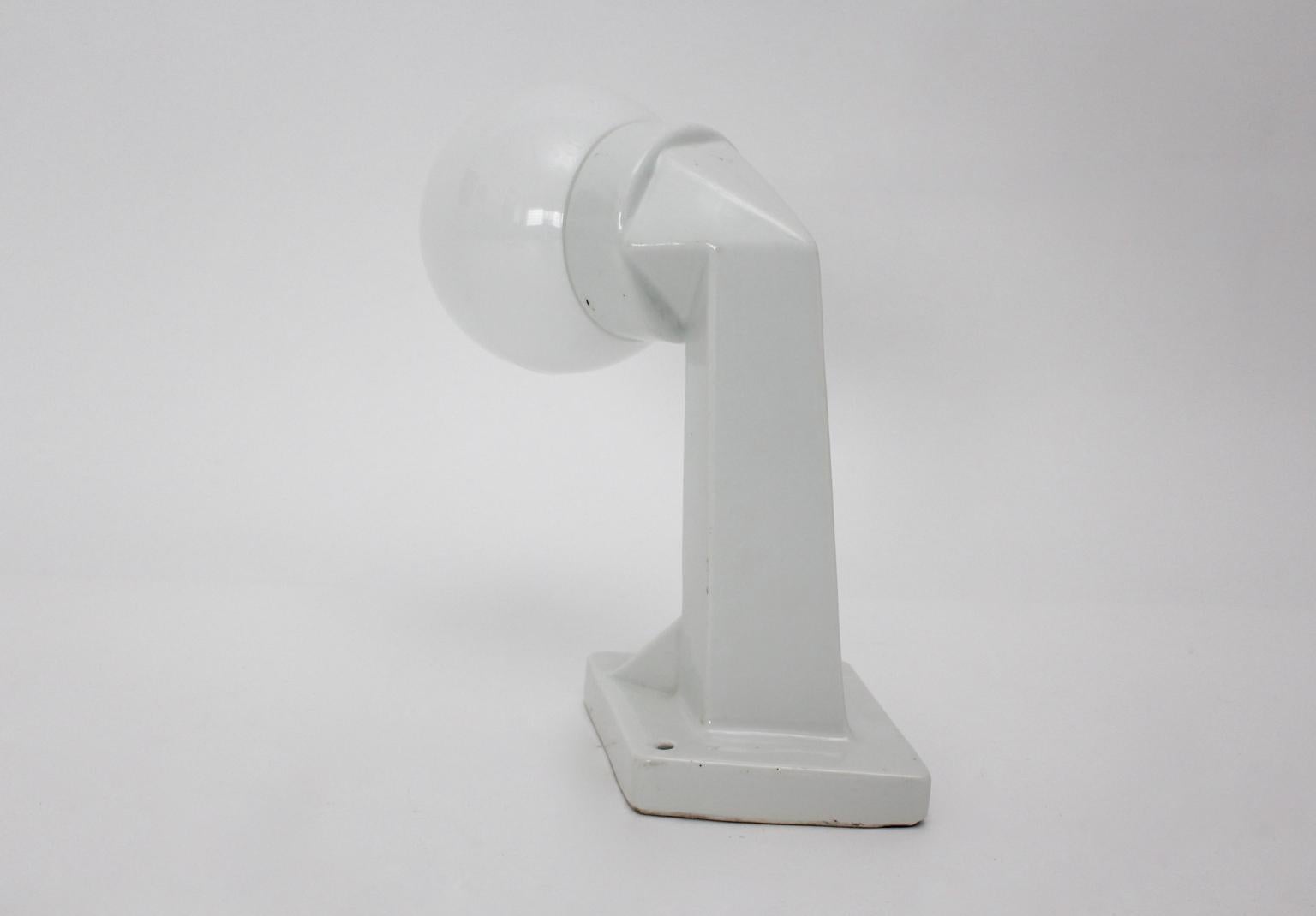 Early 20th Century Art Deco Era Cubism White Ceramic Sconce by Frauenthal Styria Austria, 1920s