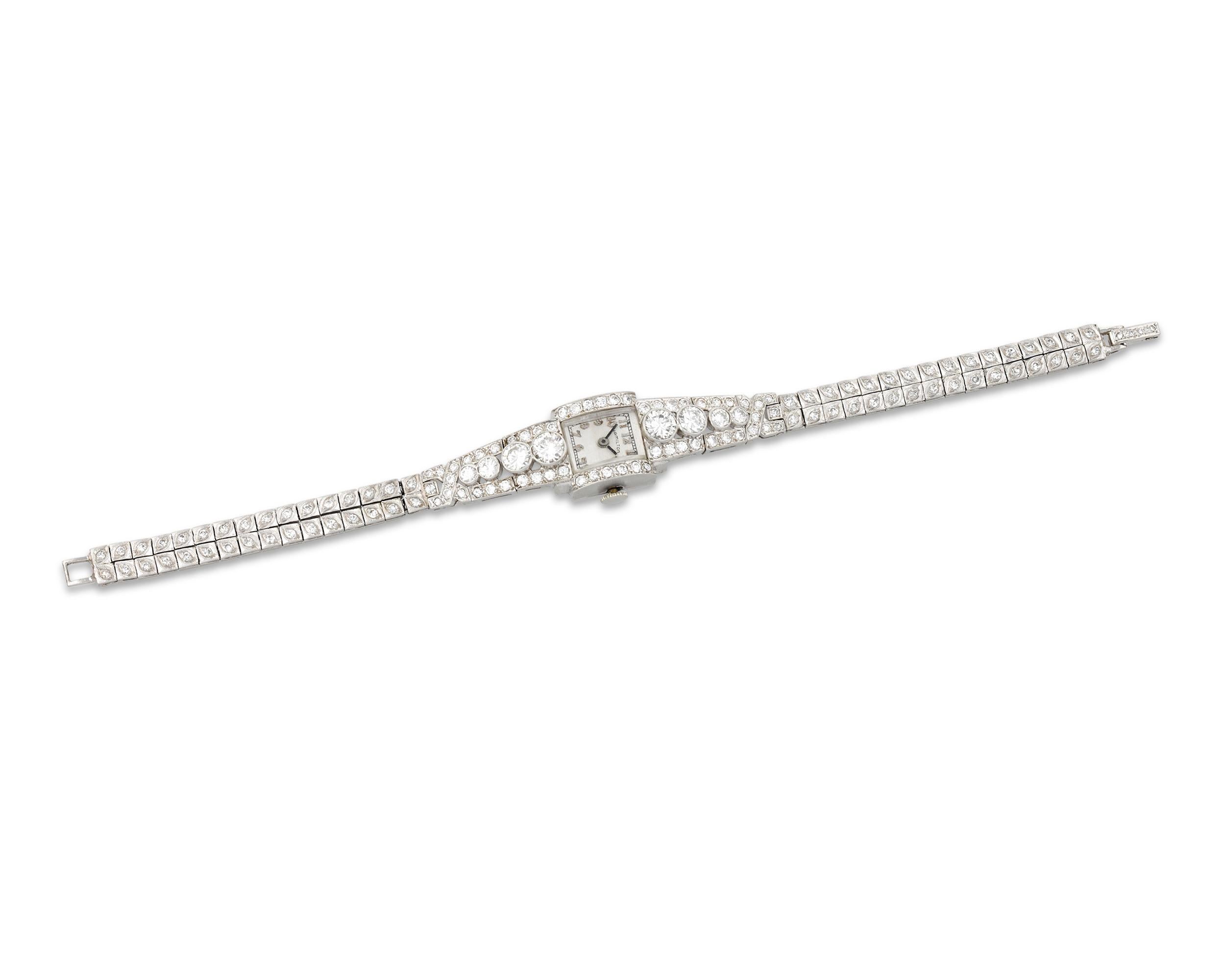Art Deco-Era Diamond and Iridium Platinum Wristwatch In Excellent Condition In New Orleans, LA