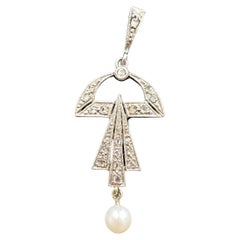 Art Deco Era Diamond Pearl 18k White Gold and Platinum Pendant