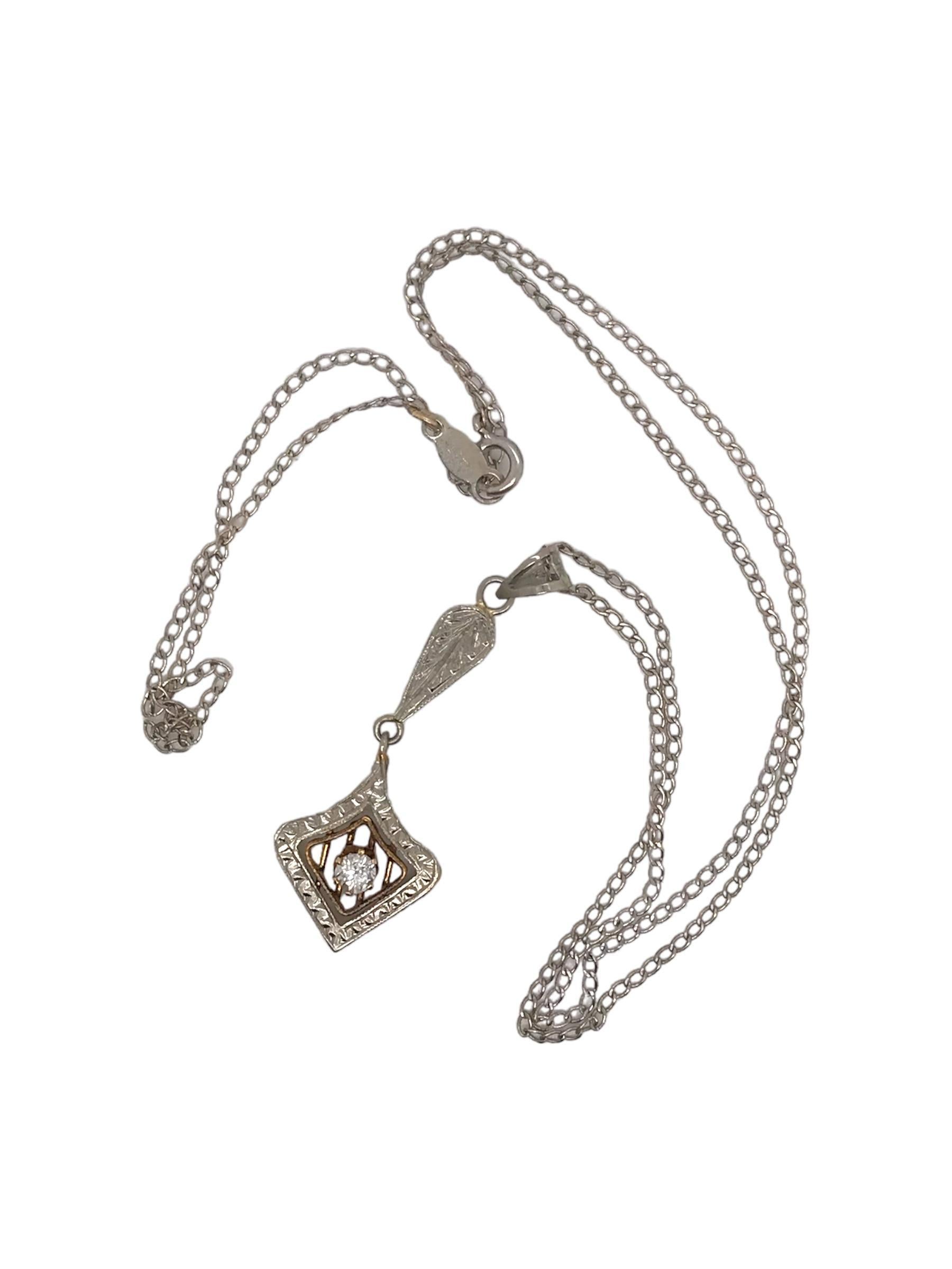 Taille vieille Europe Pendentif en diamant de l'époque Art déco Or blanc et jaune 14K en vente