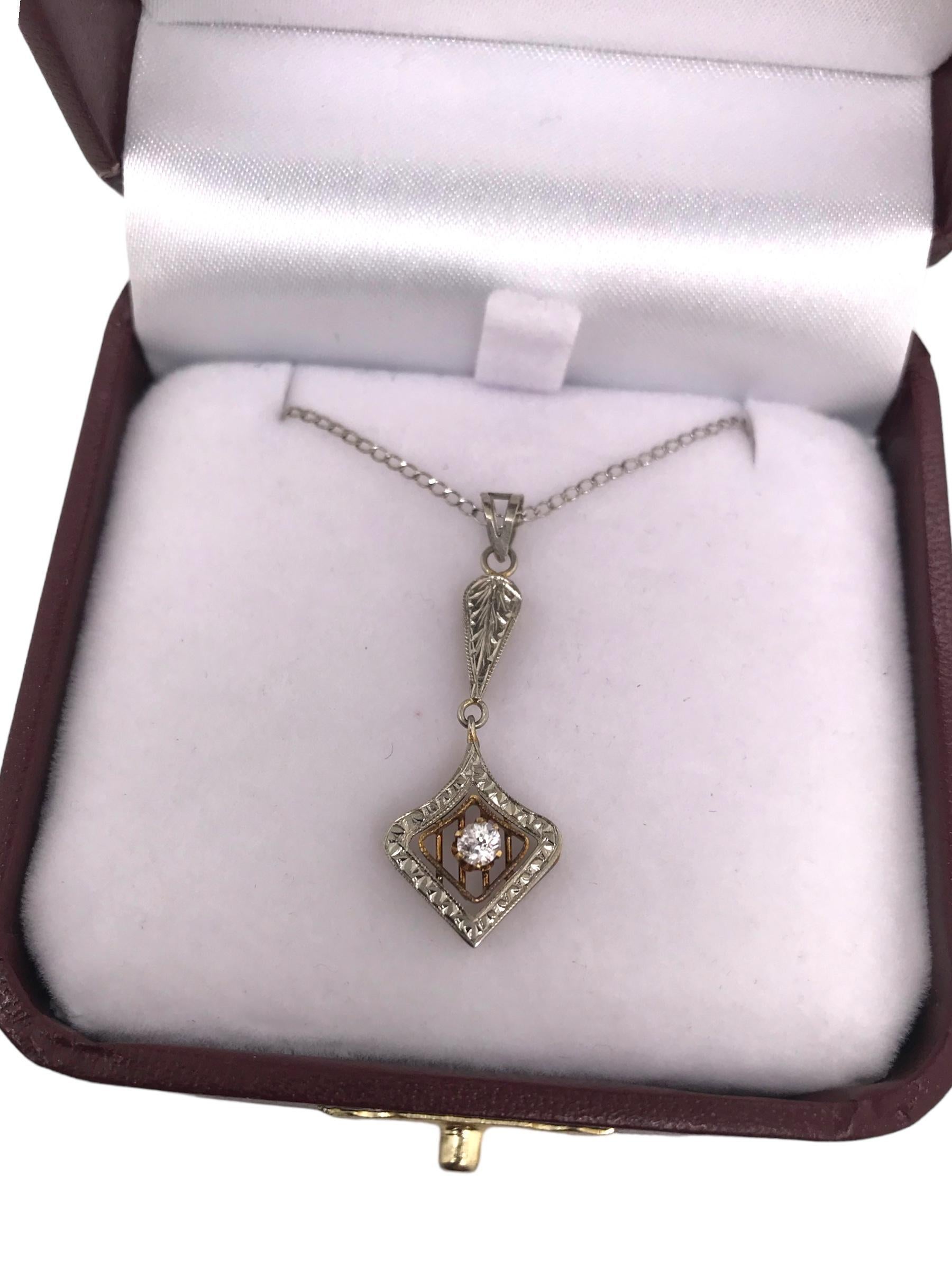 Pendentif en diamant de l'époque Art déco Or blanc et jaune 14K Bon état - En vente à Montgomery, AL