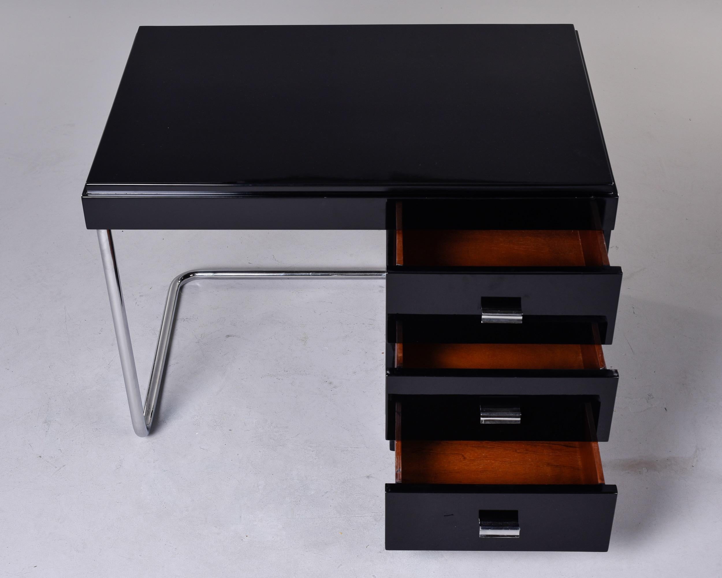 English Art Deco Era Ebonised Desk with Stainless Frame For Sale