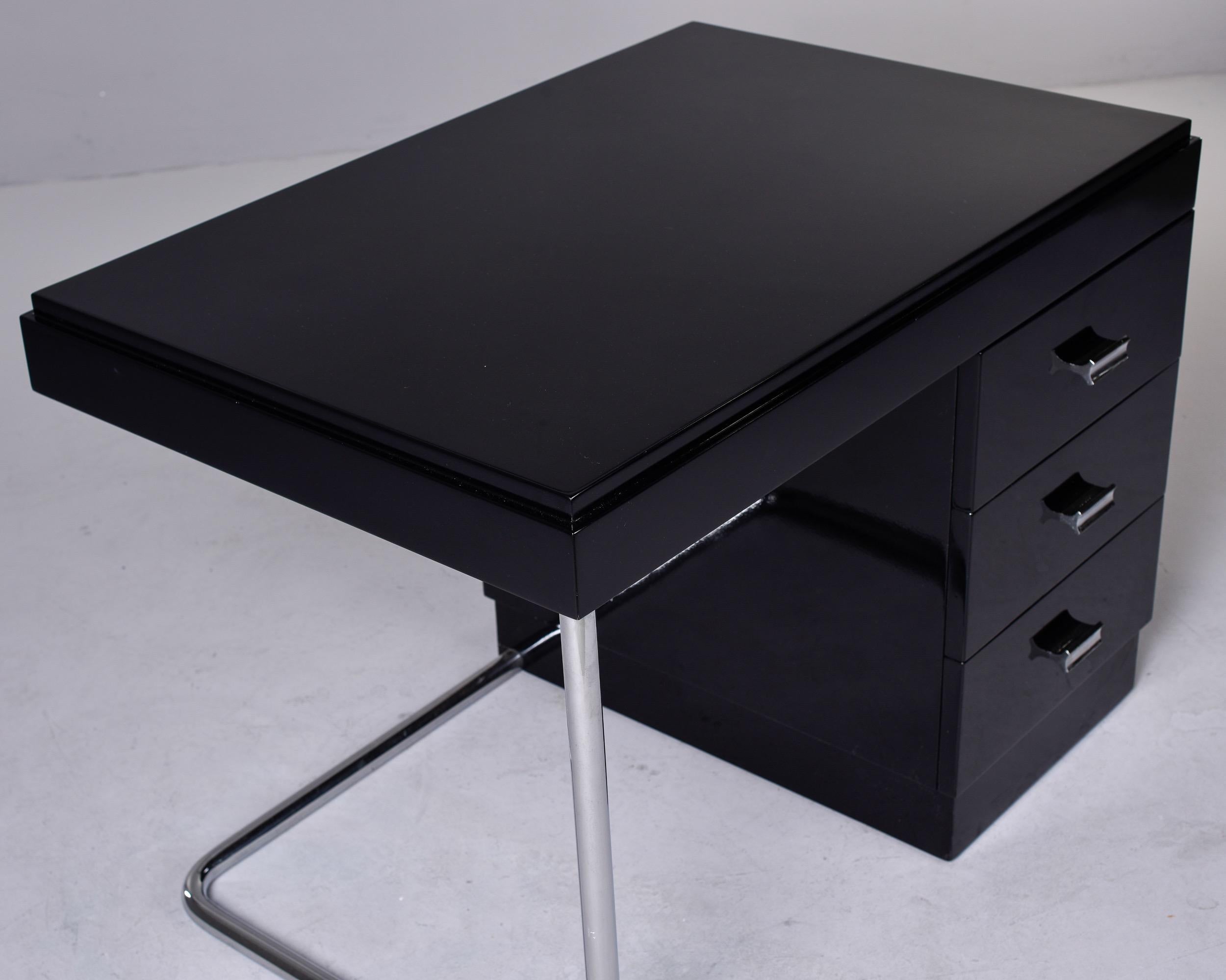 Stainless Steel Art Deco Era Ebonised Desk with Stainless Frame For Sale