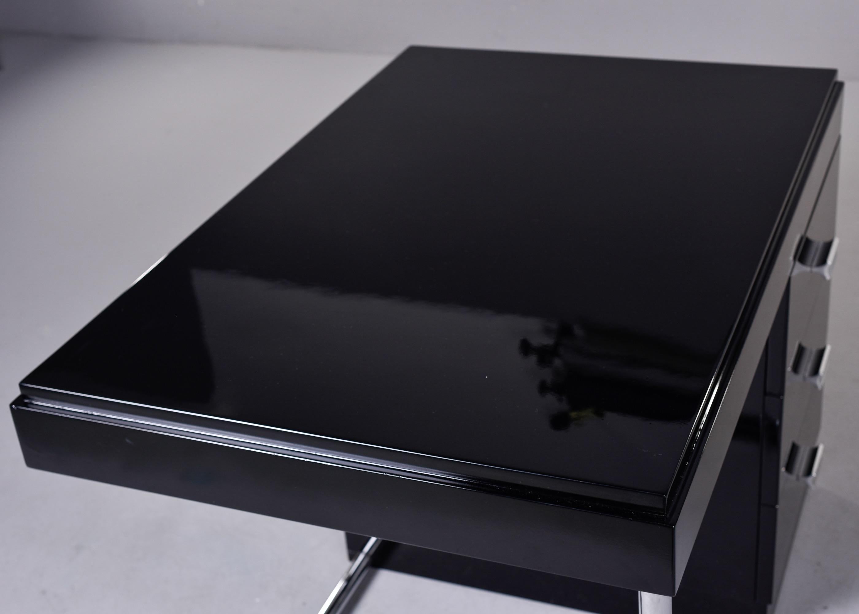 Art Deco Era Ebonised Desk with Stainless Frame For Sale 3