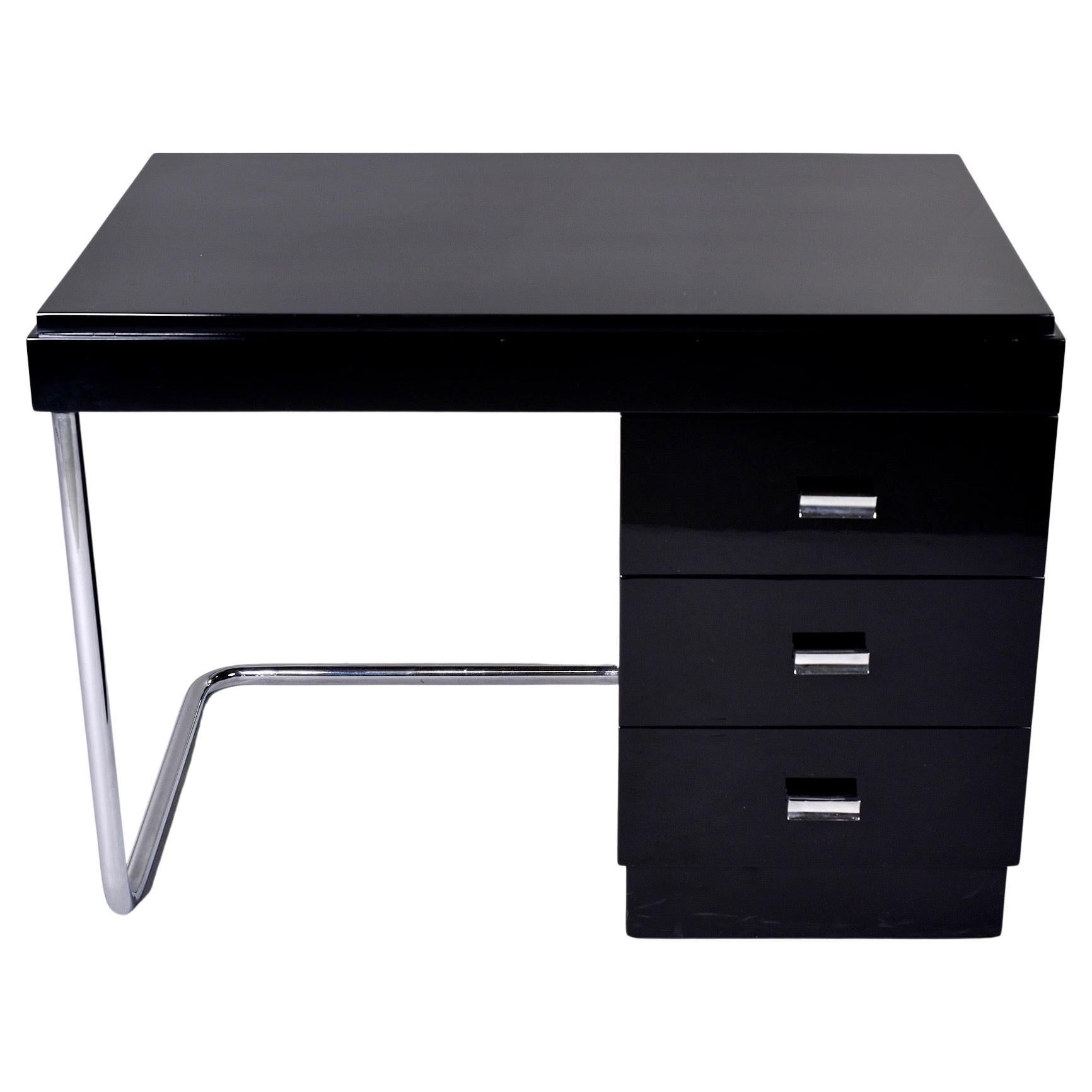 Art Deco Era Ebonised Desk with Stainless Frame For Sale