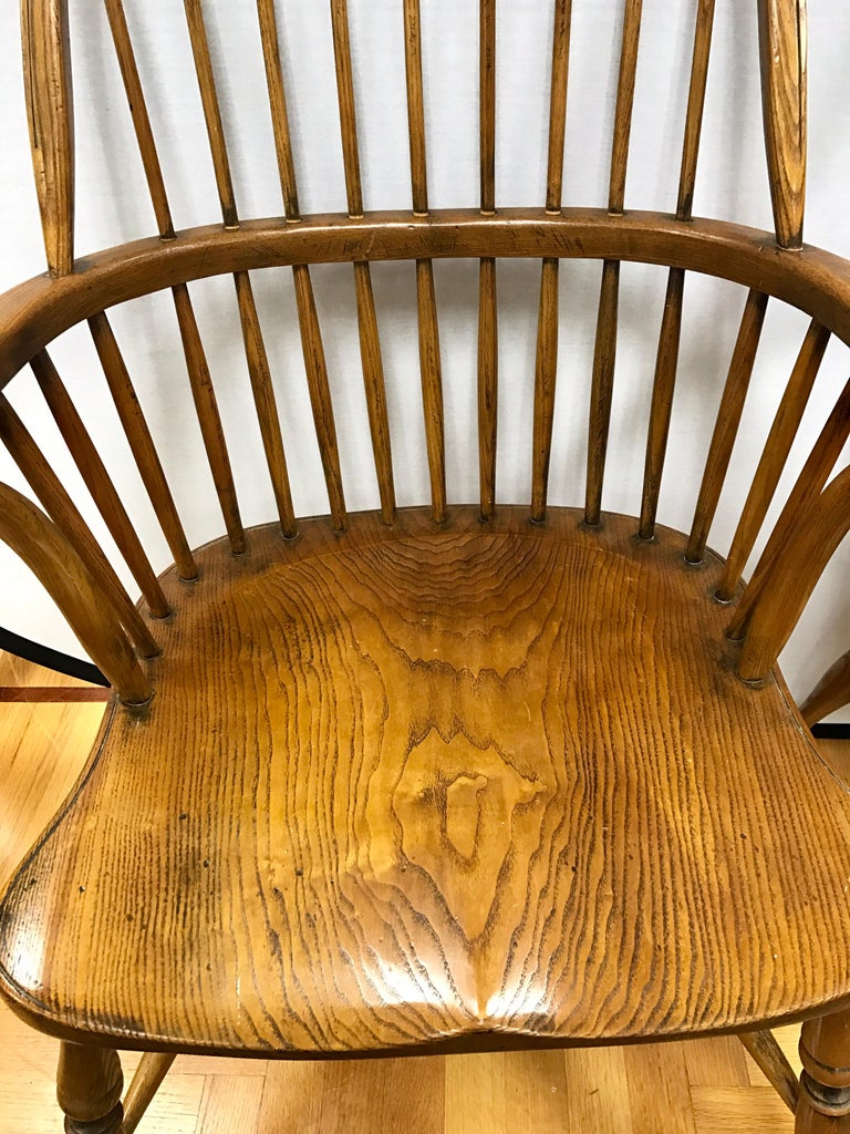 English Handcrafted Oak Wood Windsor Spindle Back Dining Chairs at 1stDibs