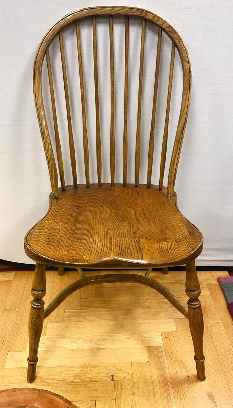 English Handcrafted Oak Wood Windsor Spindle Back Dining Chairs at 1stDibs