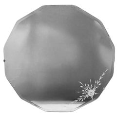 Art Deco Era Glas Wandspiegel w / Hand geätzt floralen Design