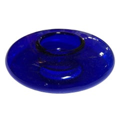 Art Deco Era Hand Blown Cobalt Blue Glass Round Rose Bowl Vase