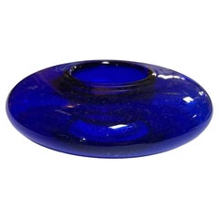 Art Deco Era Hand Blown Cobalt Blue Glass Round Rose Bowl Vase