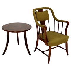 Art Deco Era Josef Frank Vintage Walnut Set Coffee Table Armchair, c 1930 Vienna