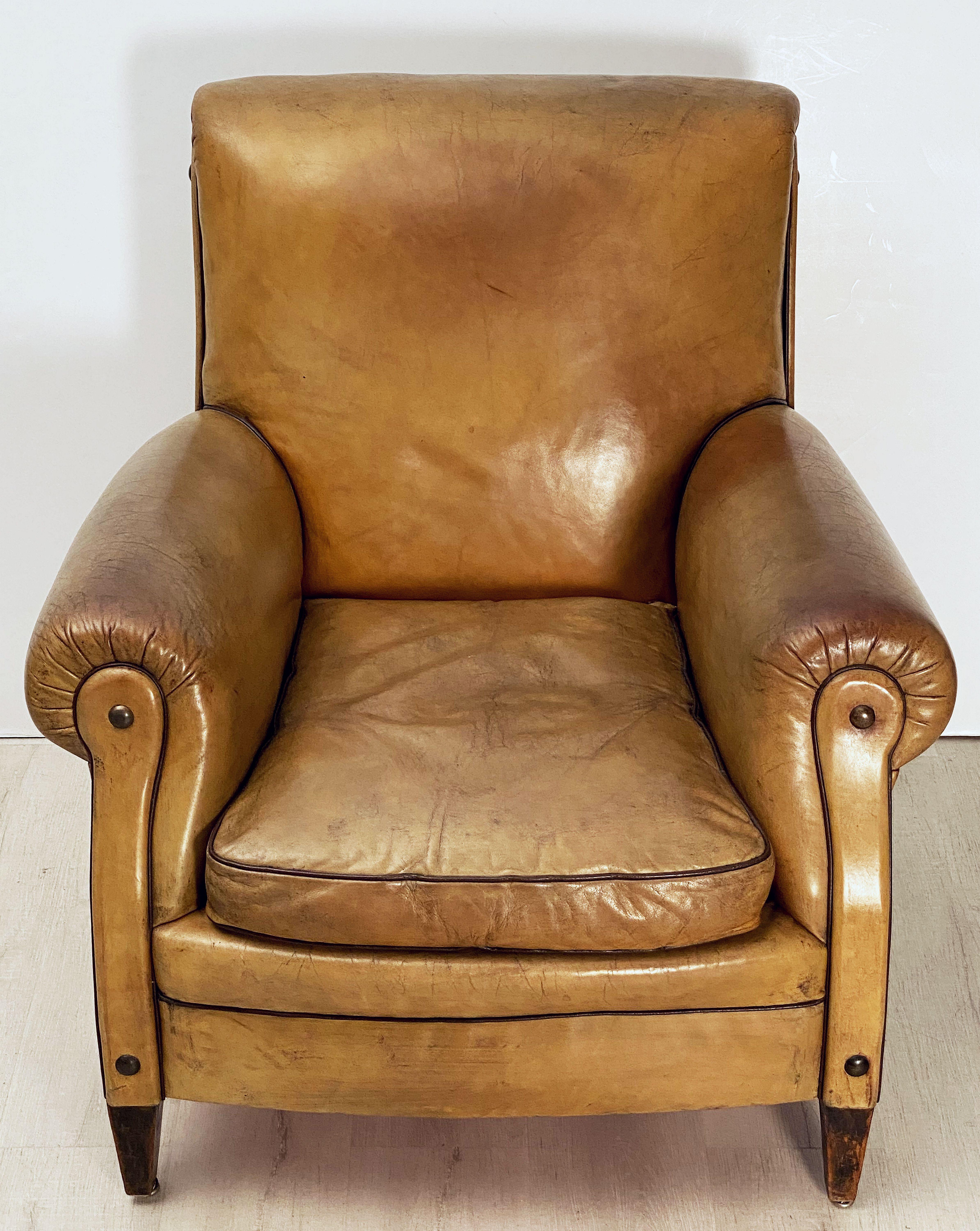 Vintage Dutch Leather Club or Lounge Chair from the Art Deco Era In Good Condition In Austin, TX