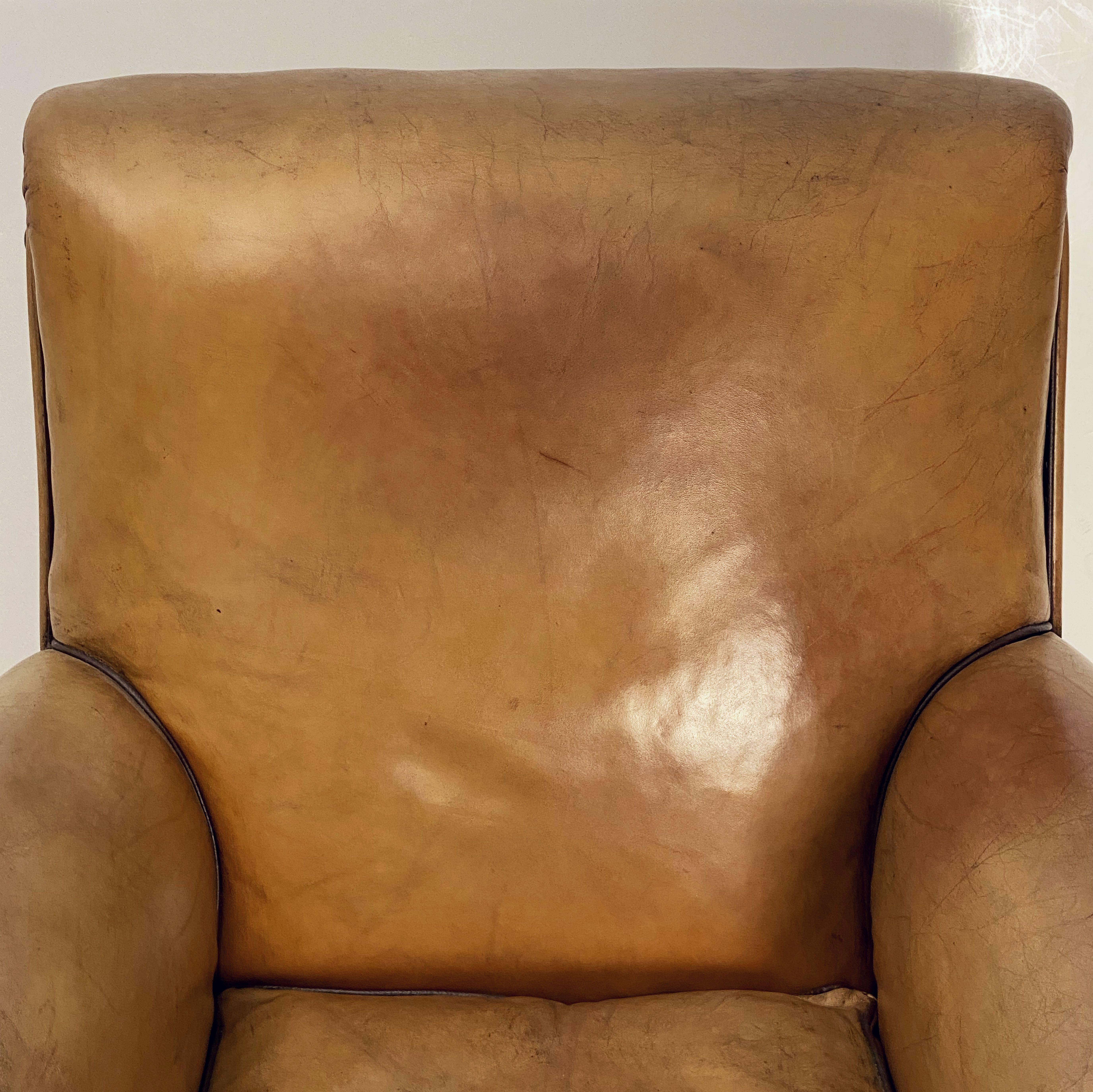 Metal Vintage Dutch Leather Club or Lounge Chair from the Art Deco Era