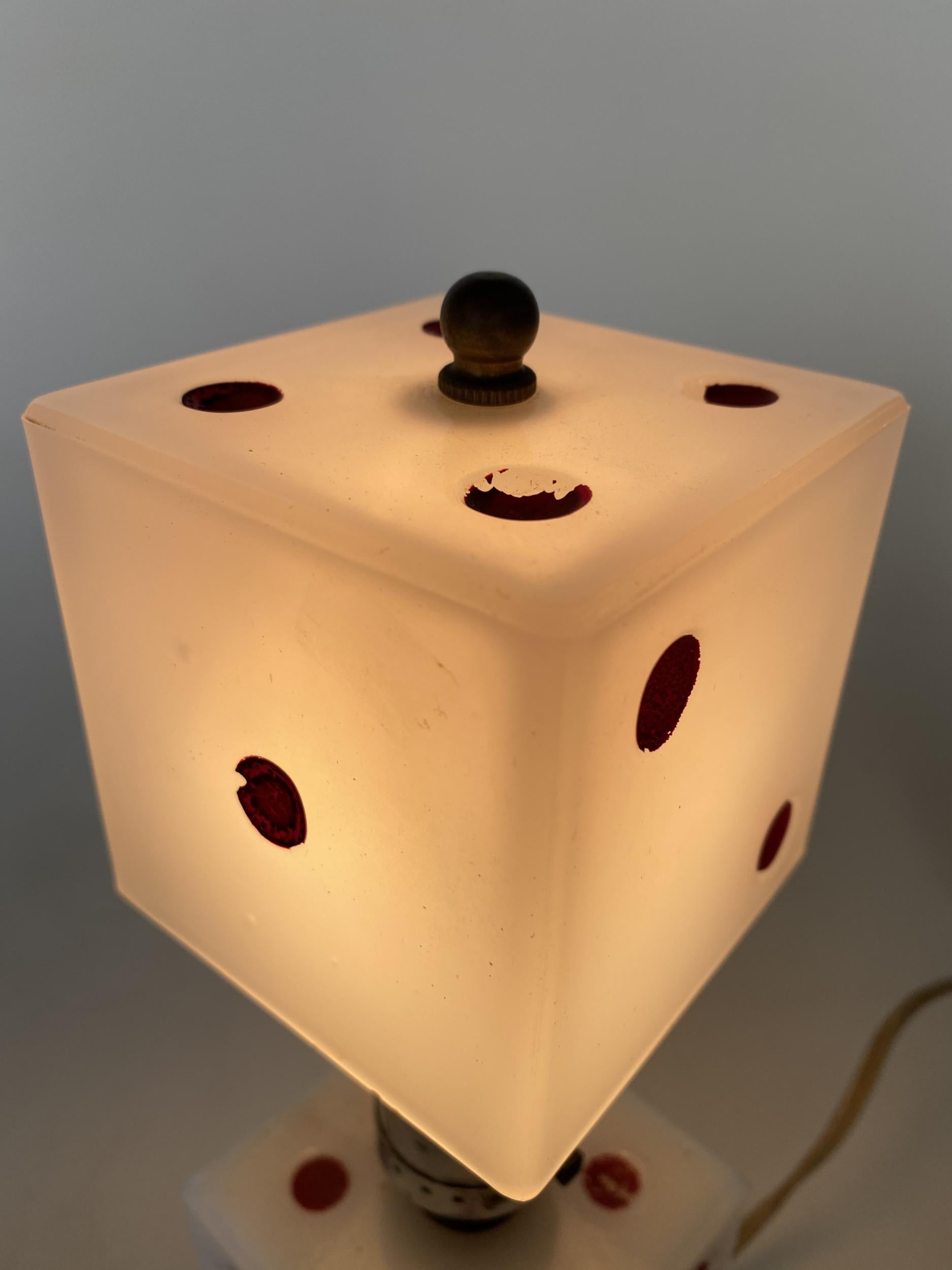 Mid-20th Century Art Deco Era Milk Glass Las Vegas Dice Table Lamp