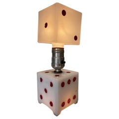 Vintage Art Deco Era Milk Glass Las Vegas Dice Table Lamp