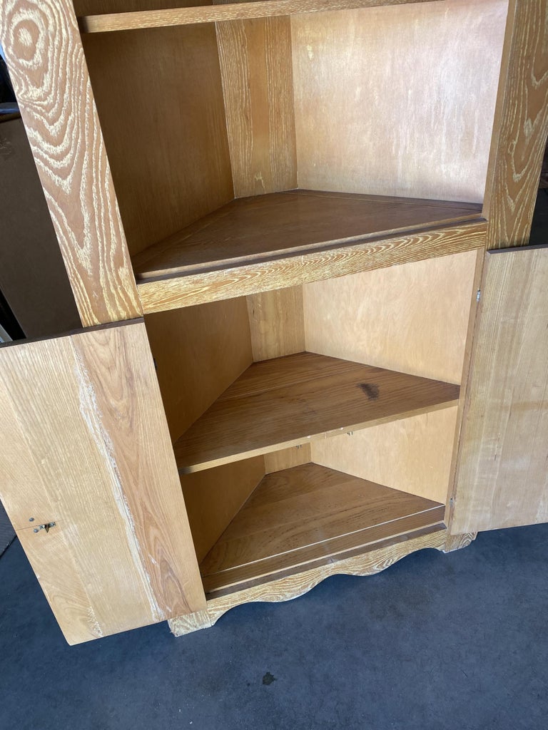 Art Deco Era Oak Corner Cupboard Cabinet Shelf For Sale at 1stDibs