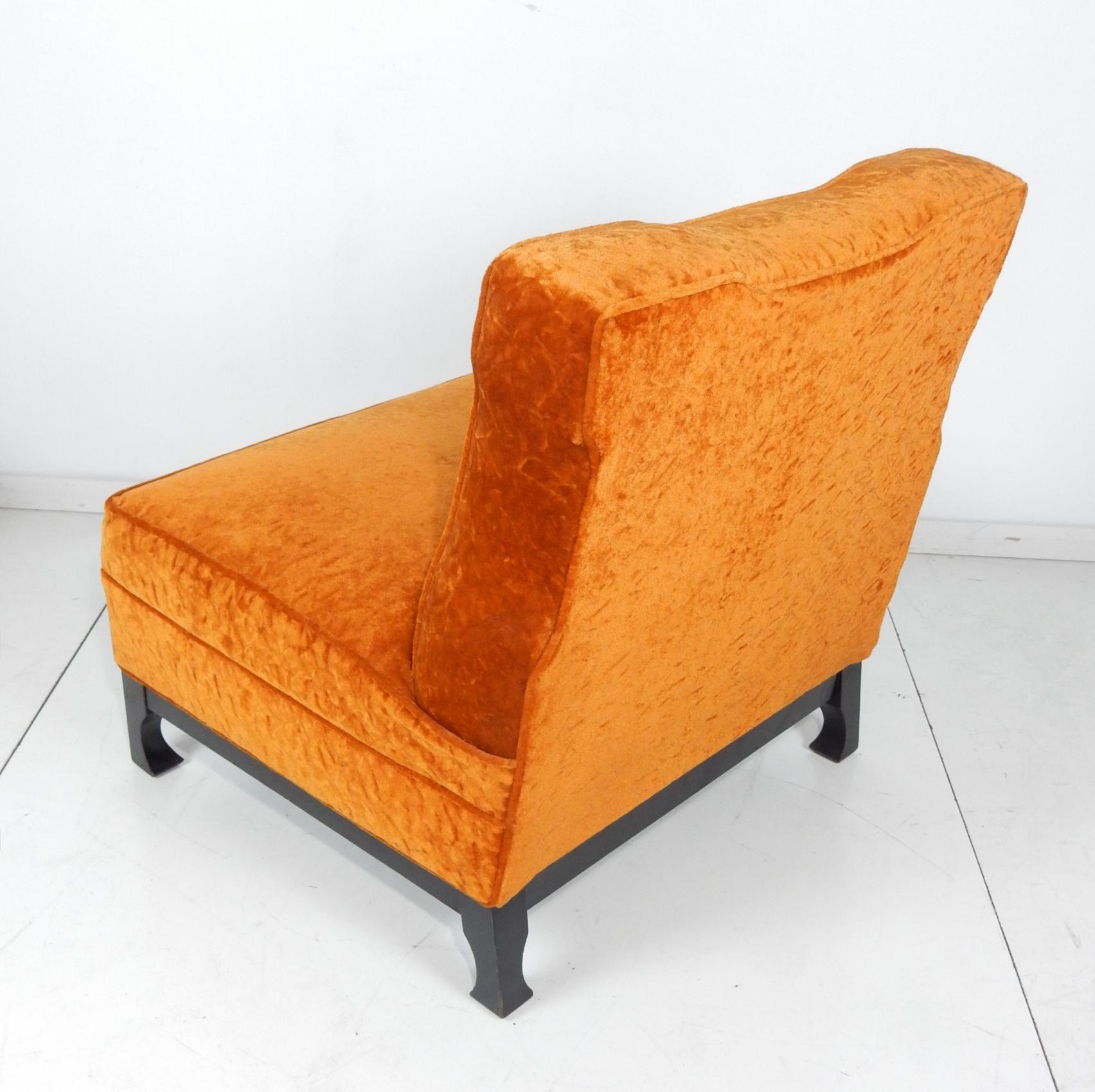 Art Deco Era Orange Velvet Slipper Chairs In Good Condition In Las Vegas, NV