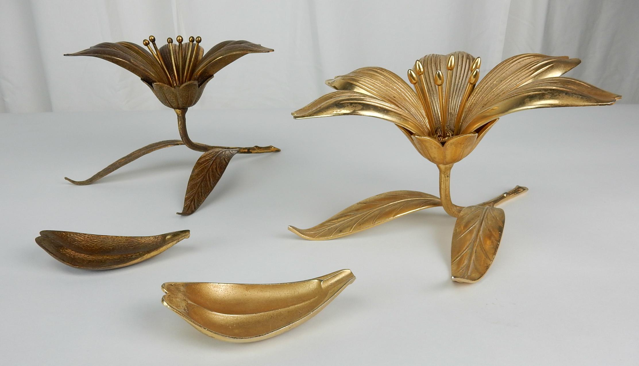 Metal Art Deco era Organic Floral Sculpture Smoking Ash Holders by S. Agudo