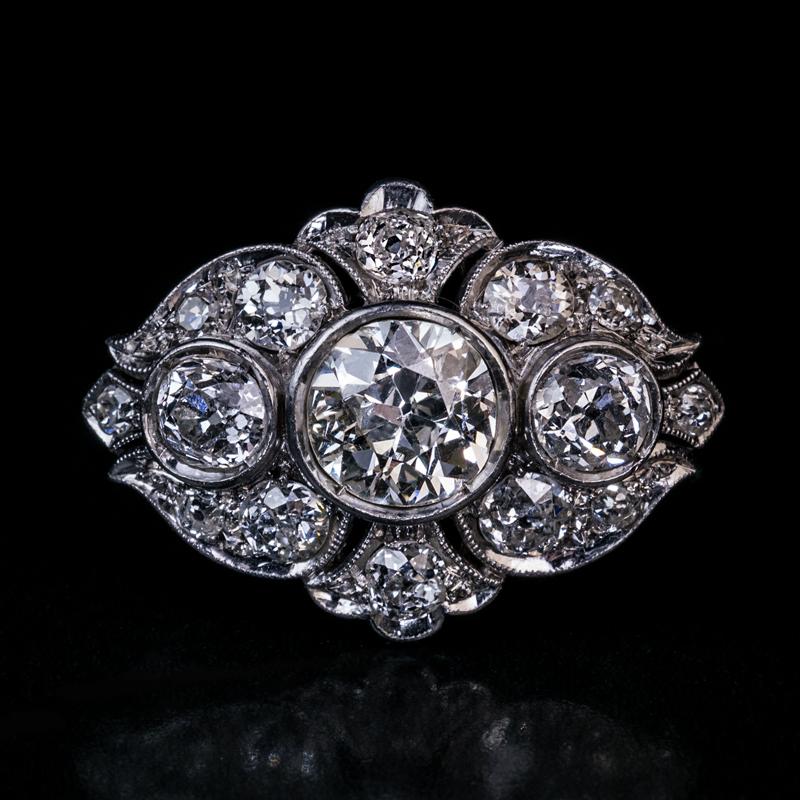 Old European Cut Art Deco Era Ornate Diamond and Platinum Ring