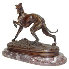 Art Deco Era Pierre Jules "P.J." Mene 1810-1879 Bronze Greyhound Sculptures