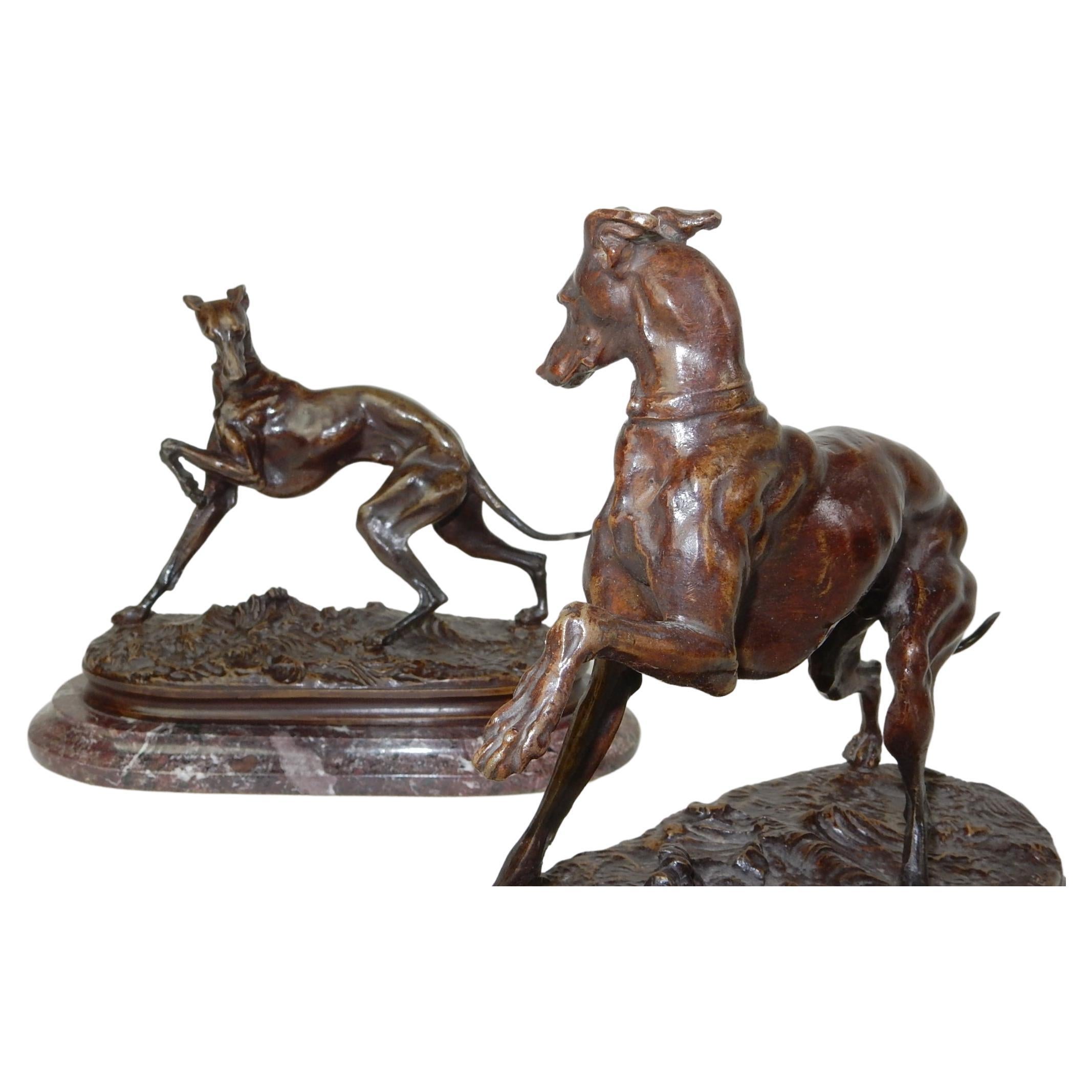 Pierre Jules « P.J. », époque Art déco Sculptures de lévrier en bronze Mene 1810-1879 en vente 2