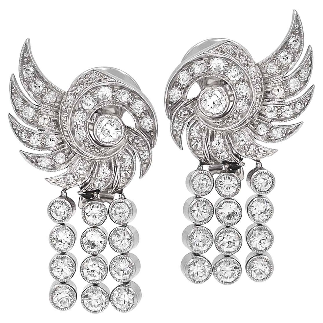 Orecchini "Ali" in platino e diamanti di epoca Art Deco