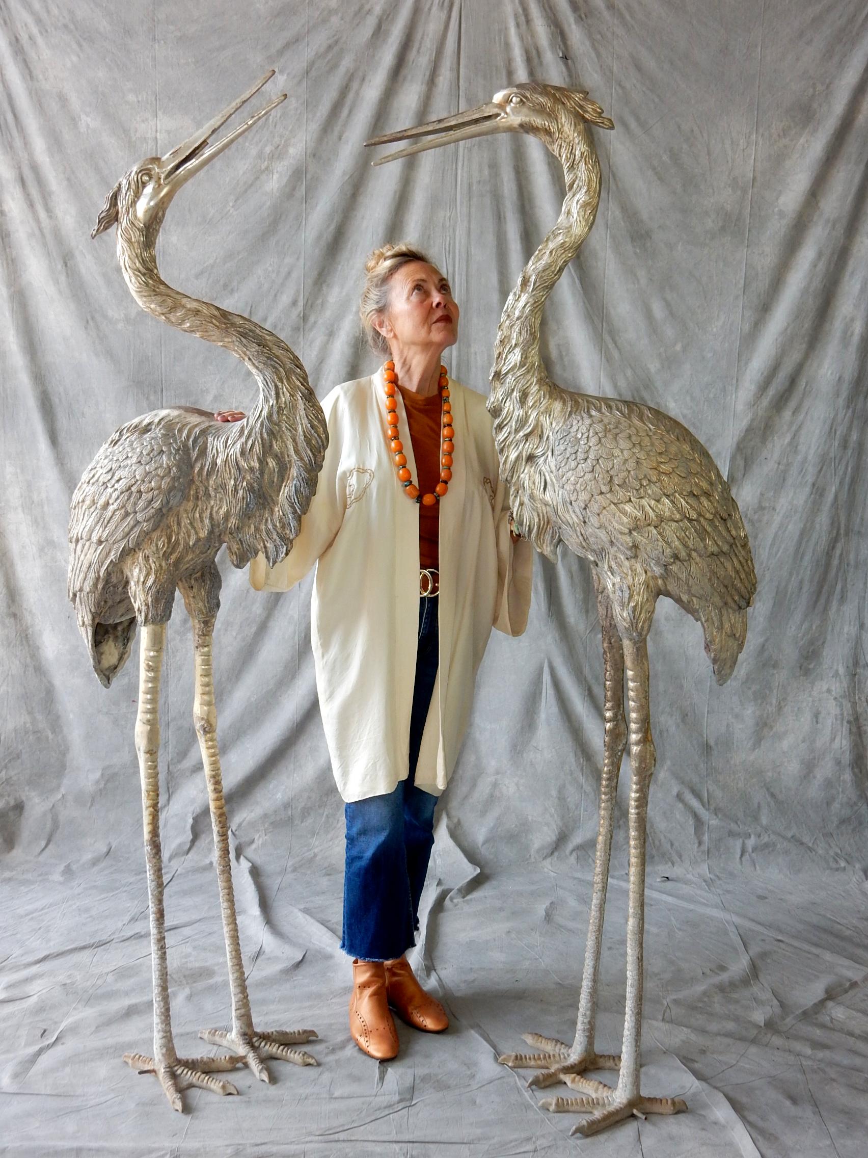 Art Deco Ära Garten Platin Goliath Heron Crane Brunnen-Skulpturen 6+ Fuß  im Zustand „Gut“ im Angebot in Las Vegas, NV