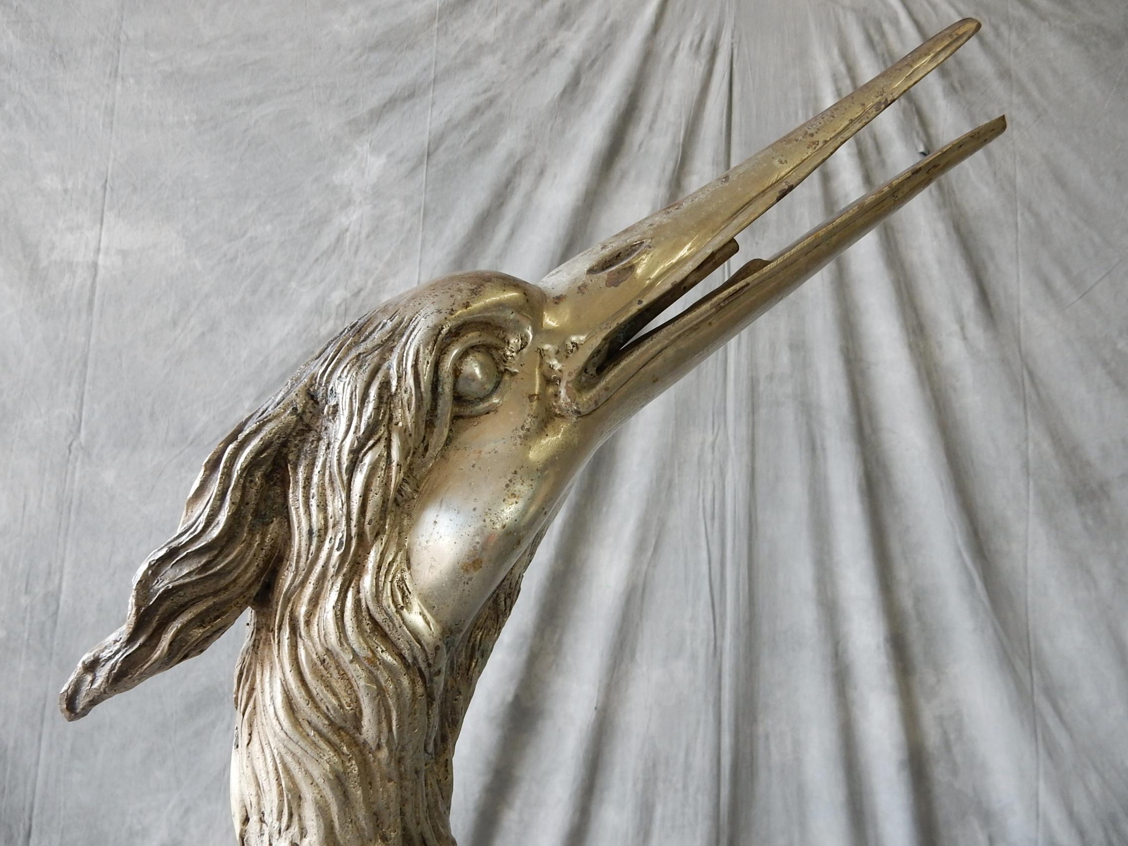 20th Century Art Deco Era Garden Platinum Goliath Heron Crane Fountain Sculptures 6+ feet  For Sale