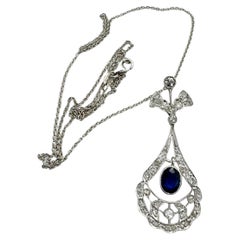 Art Deco Ära Platin Saphir & Diamant Anhänger