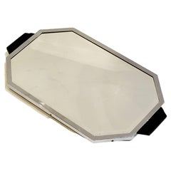 Antique Art Deco Era Rectangular Mirrored Tray of Chrome and Wood from England