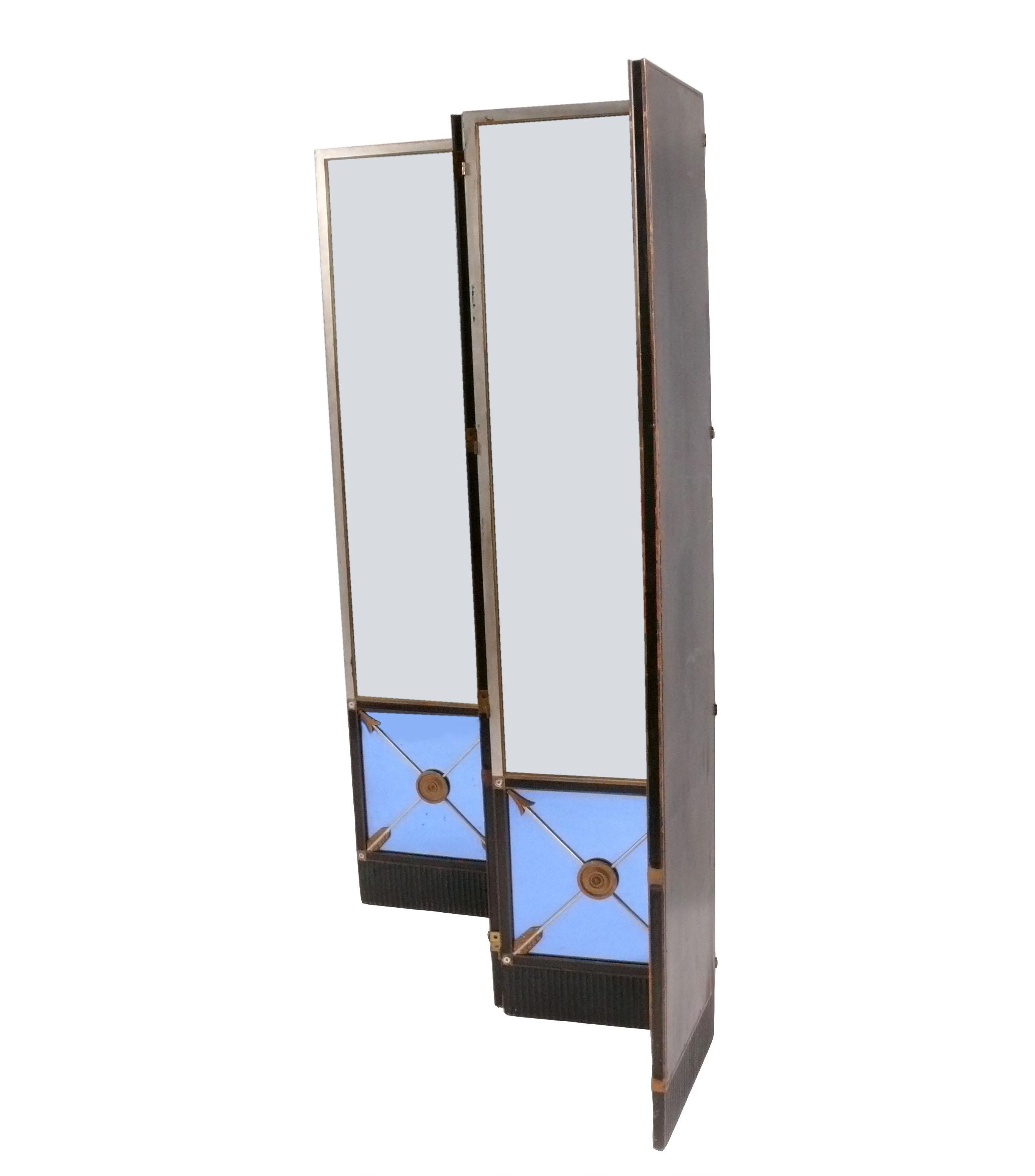 Paravento a specchio in stile Art Deco Regency, americano, anni '30 circa. Conserva una meravigliosa patina originale. 