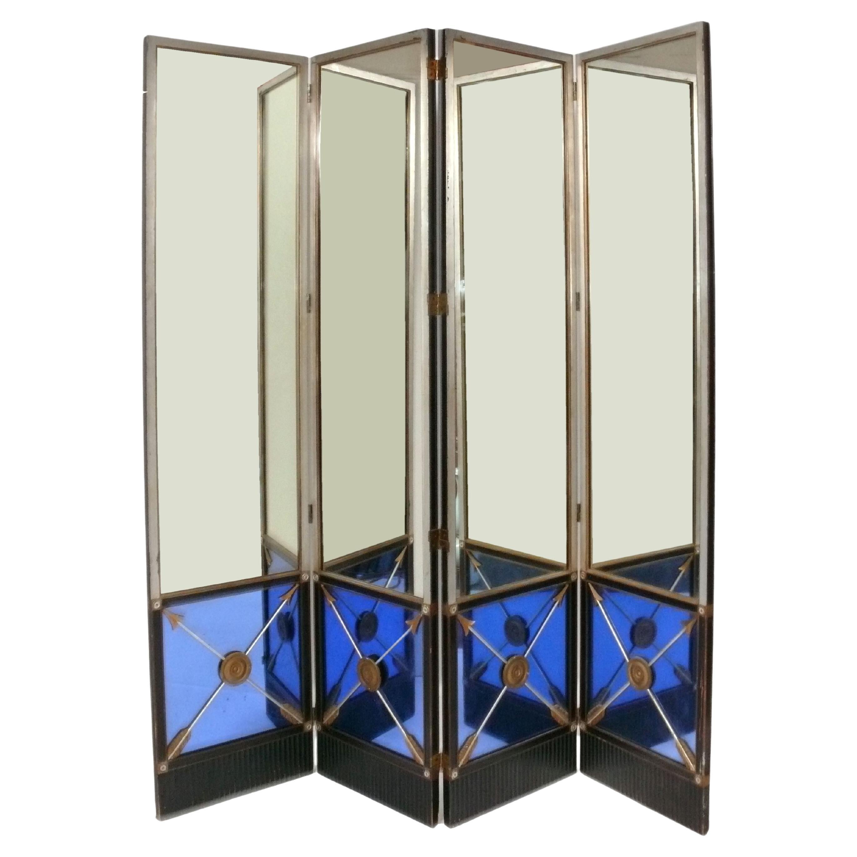 Art Deco Era Regency Style Mirrored Screen circa 1930s
