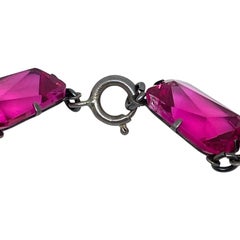 ART DECO ERA RIVIERE marked sterling silver prong set ruby pink glass necklace