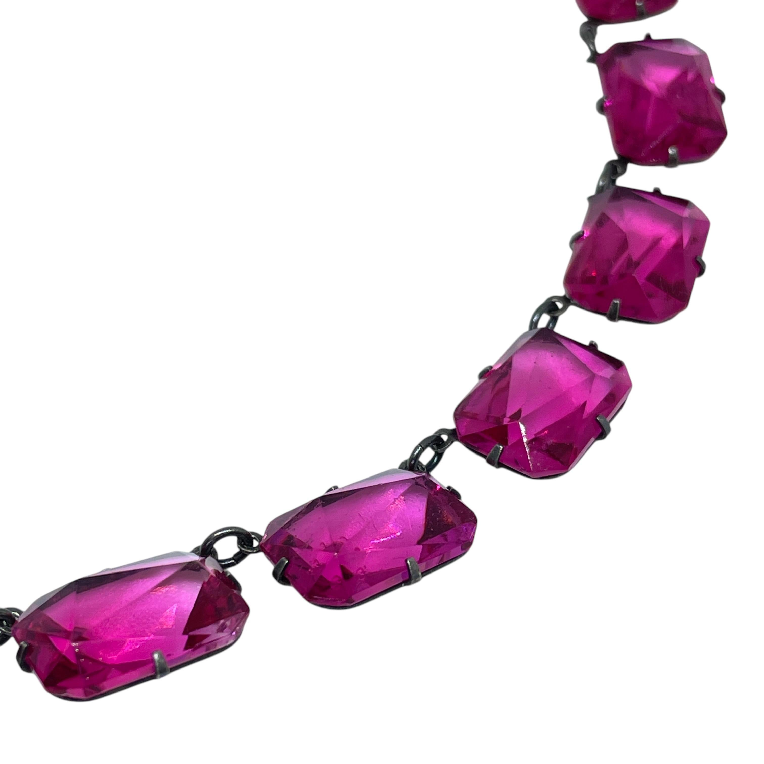 Collana in argento 925 marcata ART DECO ERA RIVIERE, con rubino incastonato, in vetro rosa in vendita 1