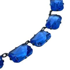 ART DECO ERA RIVIERE marked sterling silver prong set sapphire glass necklace