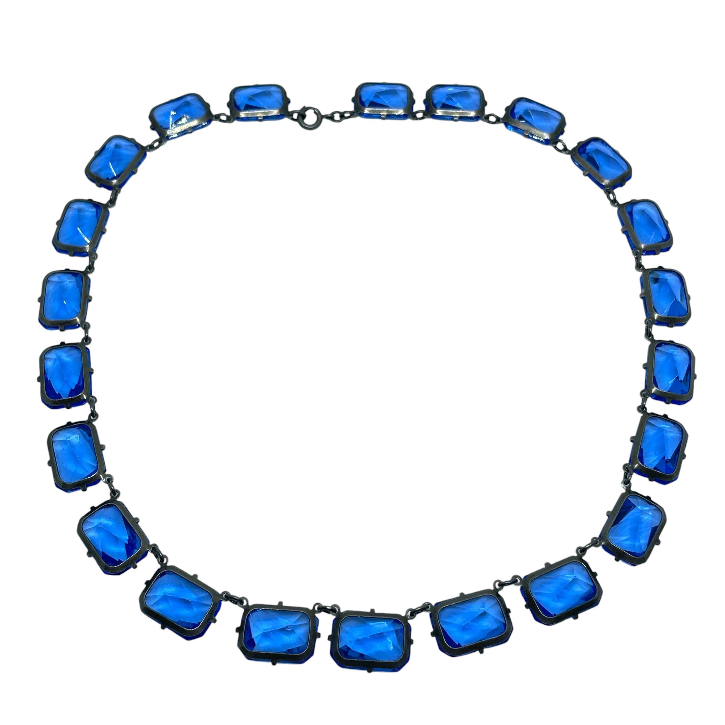Collier ART DECO ERA RIVIERE marqué en argent sterling serti de saphirs. Pour femmes en vente