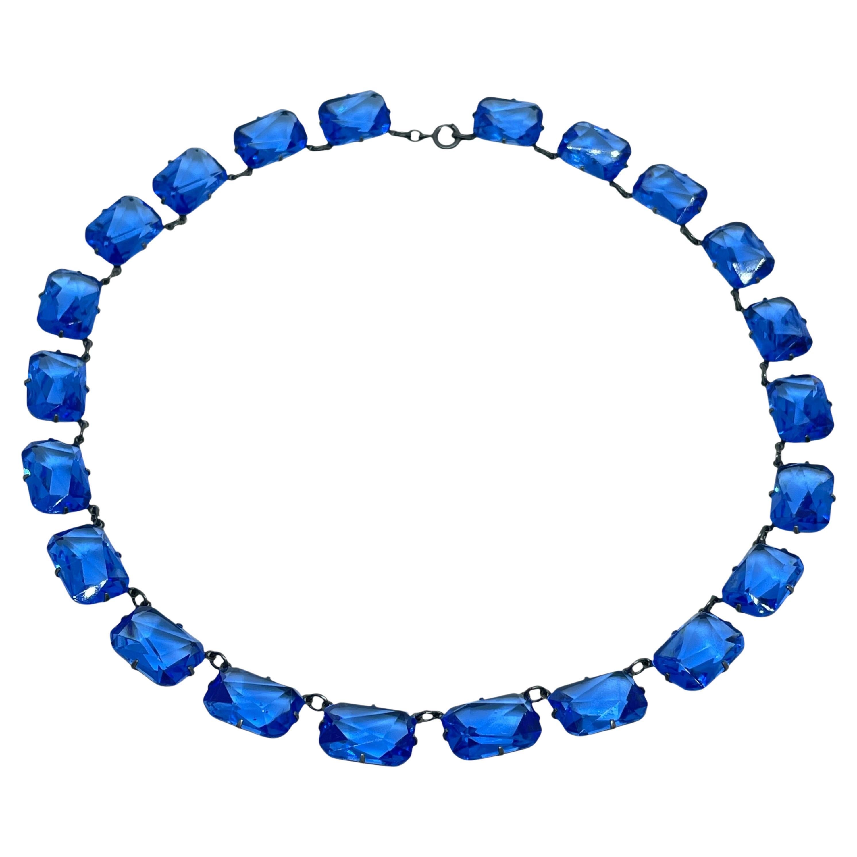 Collana in vetro zaffiro con marchio ART DECO ERA RIVIERE in argento 925 con zaffiro incastonato
