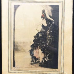 Art Deco Era "Rosita" Colored Etching Signed Don Jose in Original Frame