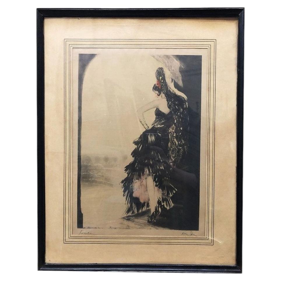 Art Deco Era "Rosita" kolorierte Radierung signiert Don Jose in Originalrahmen
