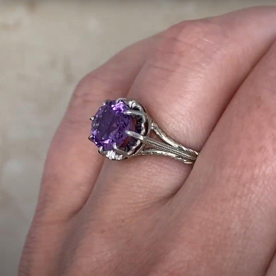 De las mujeres Anillo de amatista redonda de la época Art Déco (aprox. 1,70 quilates), platino en venta