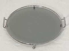 Art Deco Era Round Serving Tray of Chrome and Smoked Glass from England