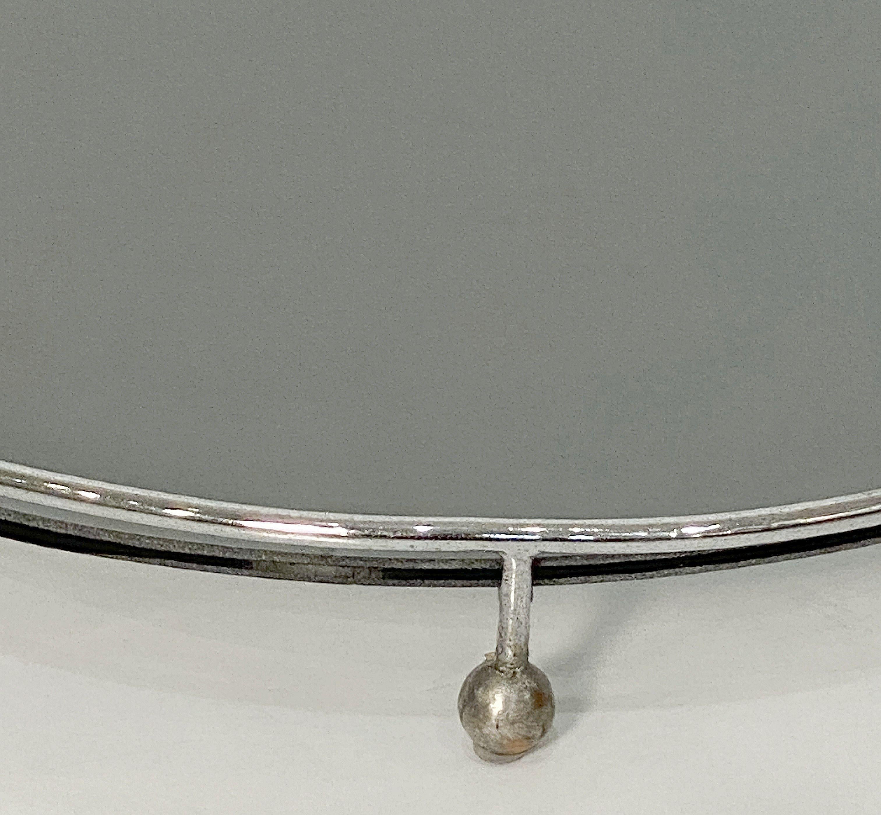 20th Century Art Deco Era Round Serving Tray of Chrome and Smoked Glass from England